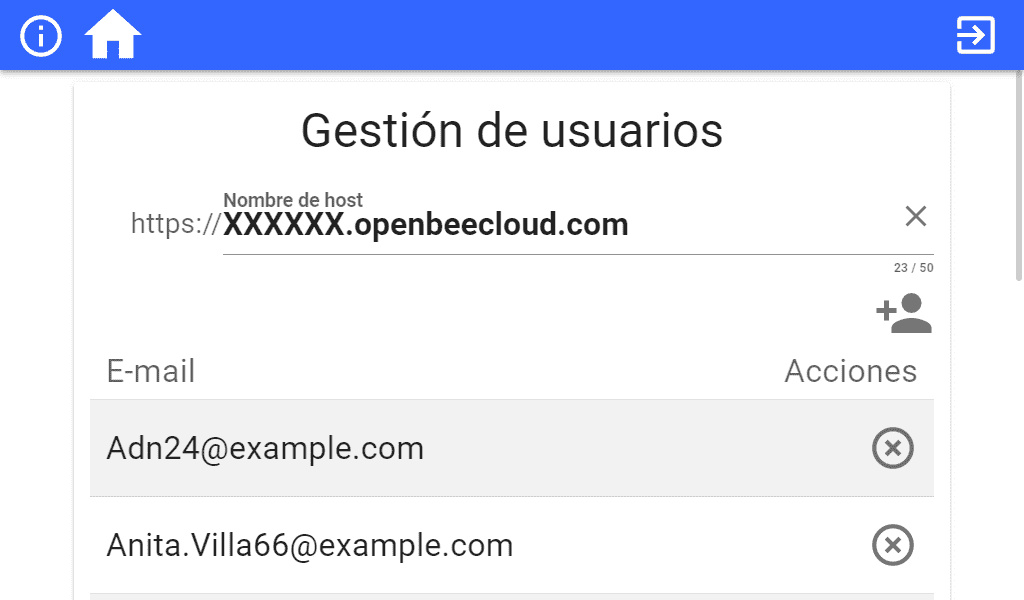 Pantalla de configuración de Open Bee gestión de usuarios