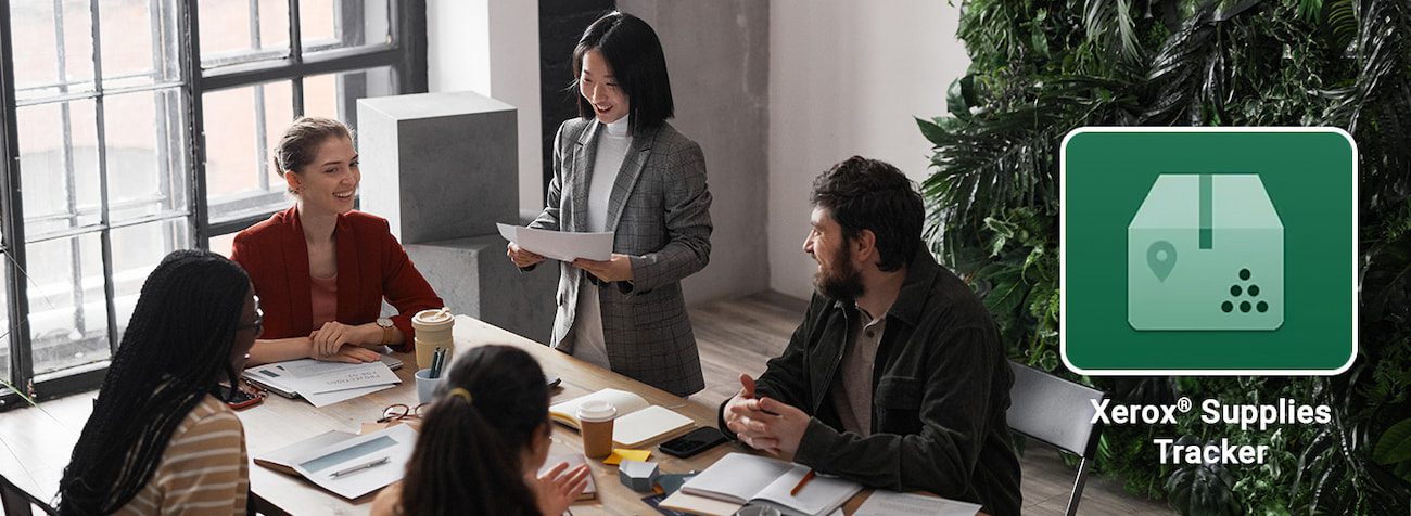 Imagen de una junta con el logotipo Xerox Supplies tracker